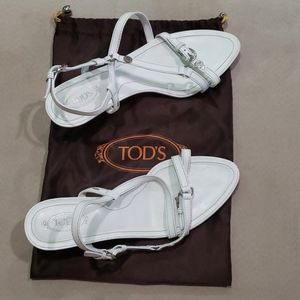 Tod's White Leather Strap on Ope Toe Shoe size 7